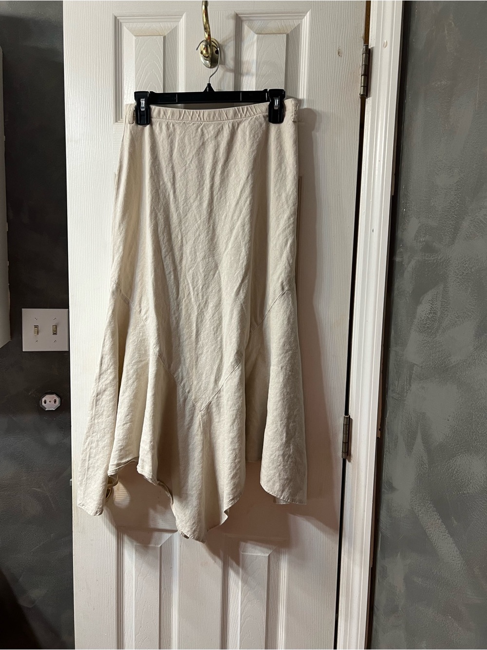 Cato Boho Cream Asymmetrical Linen-Blend Midi Skirt Women’s Size 8